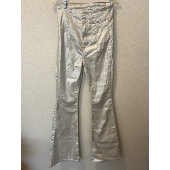 Free People NWT We The Free Jayde Flare Jeans High Rise Metallic Long Legs 29 - Picture 5 of 13
